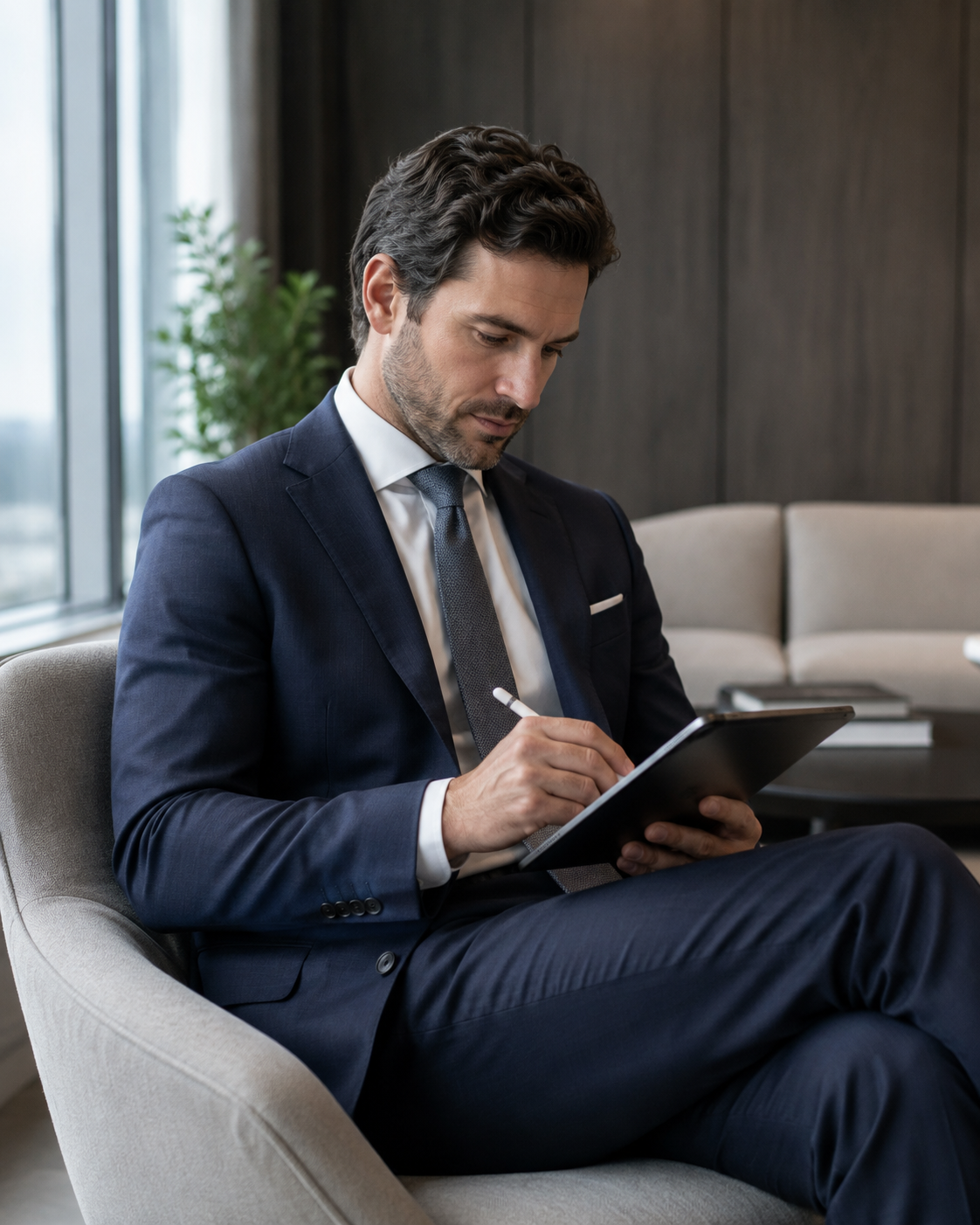 Advisor working on a tablet